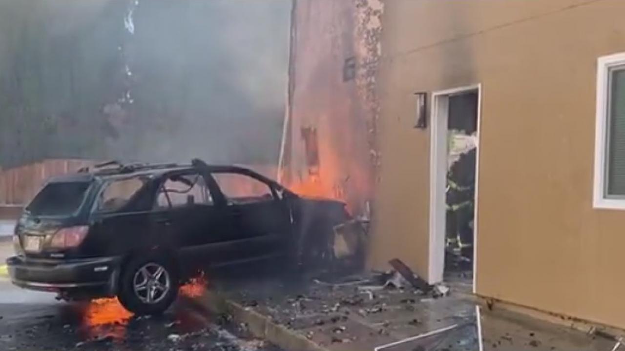 Car crashes into apartment and injures firefighter in San Jose