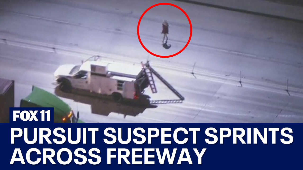 Pursuit suspect runs across Corona freeway