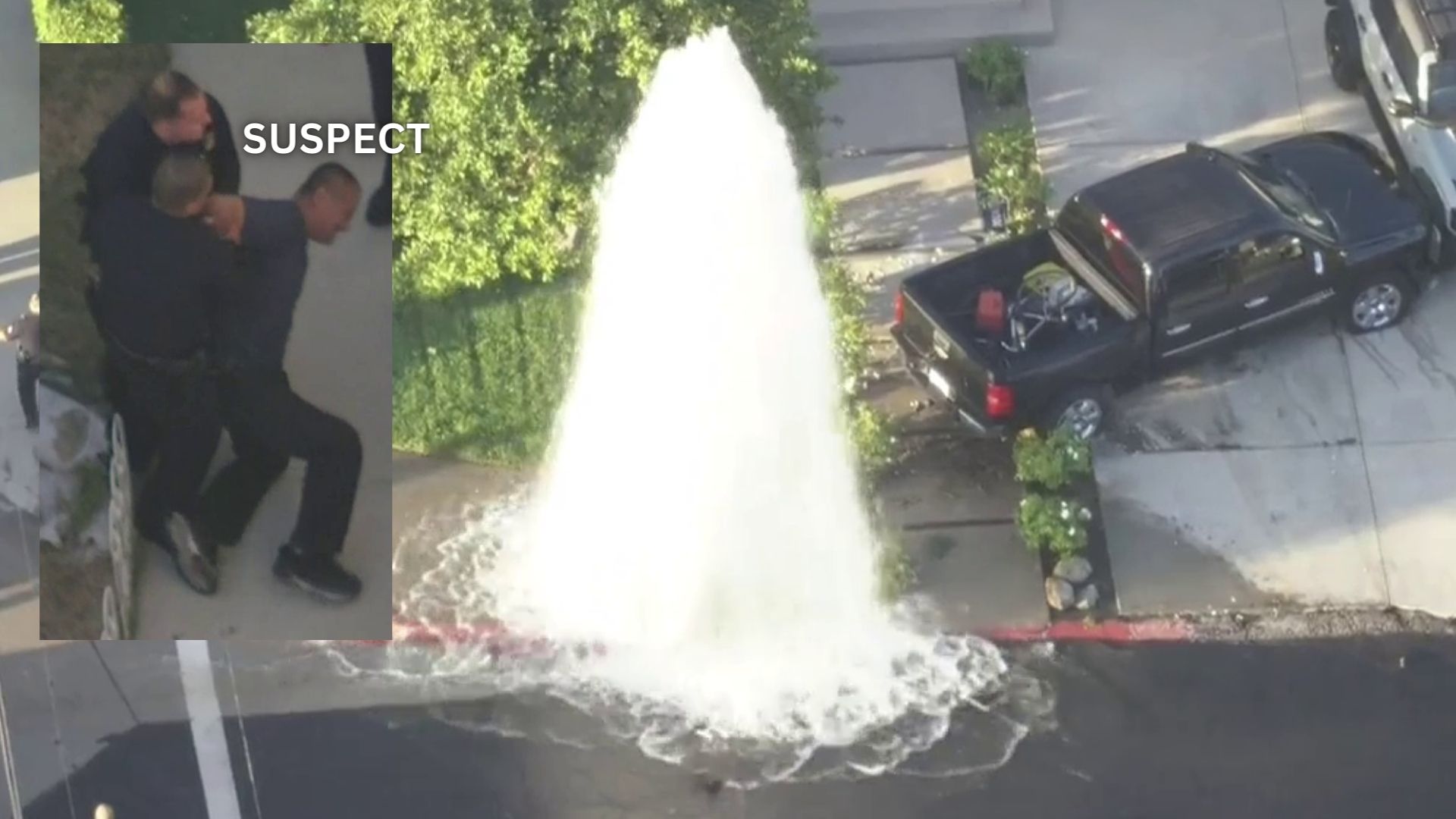 Pickup truck crashes into fire hydrant, cop hurt