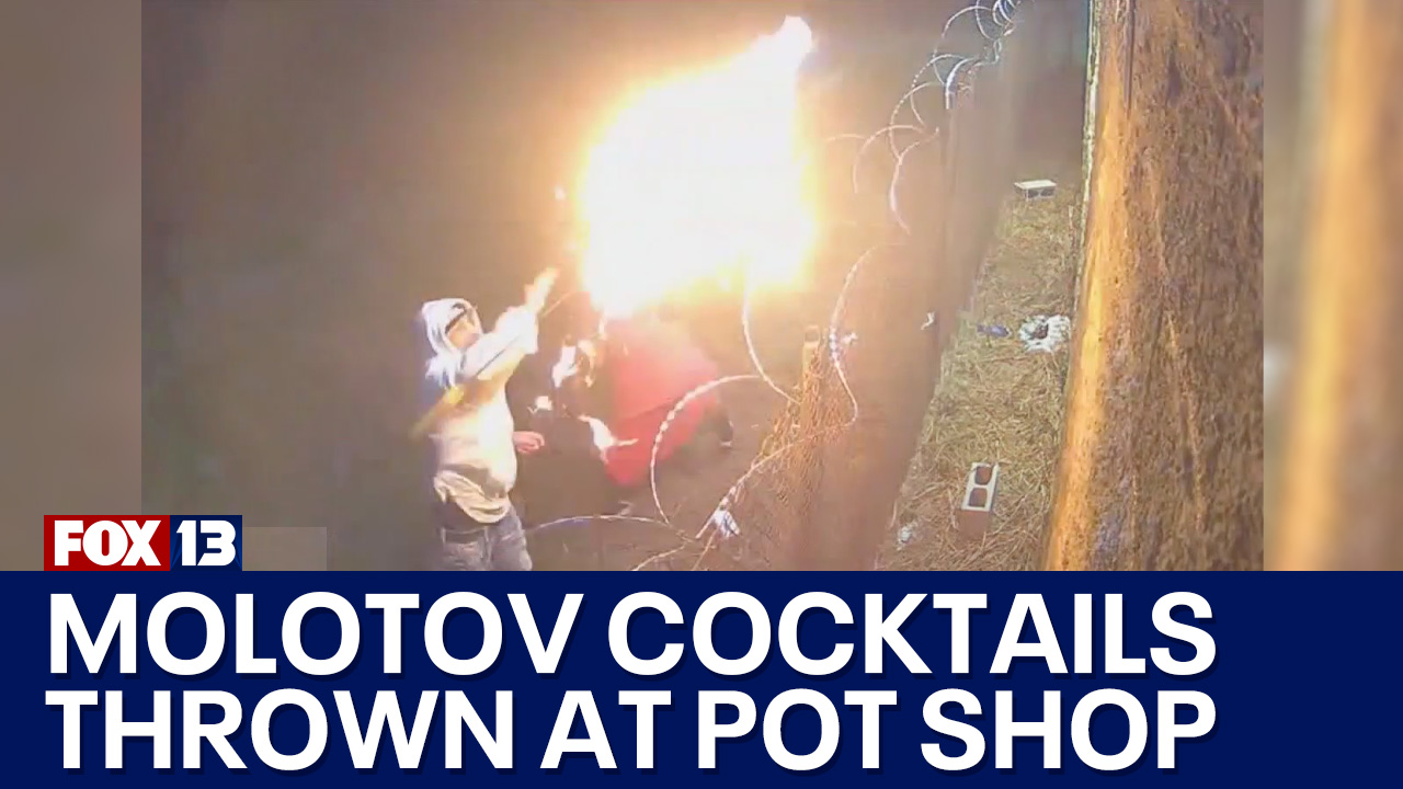Suspects seen throwing Molotov cocktail at pot shop