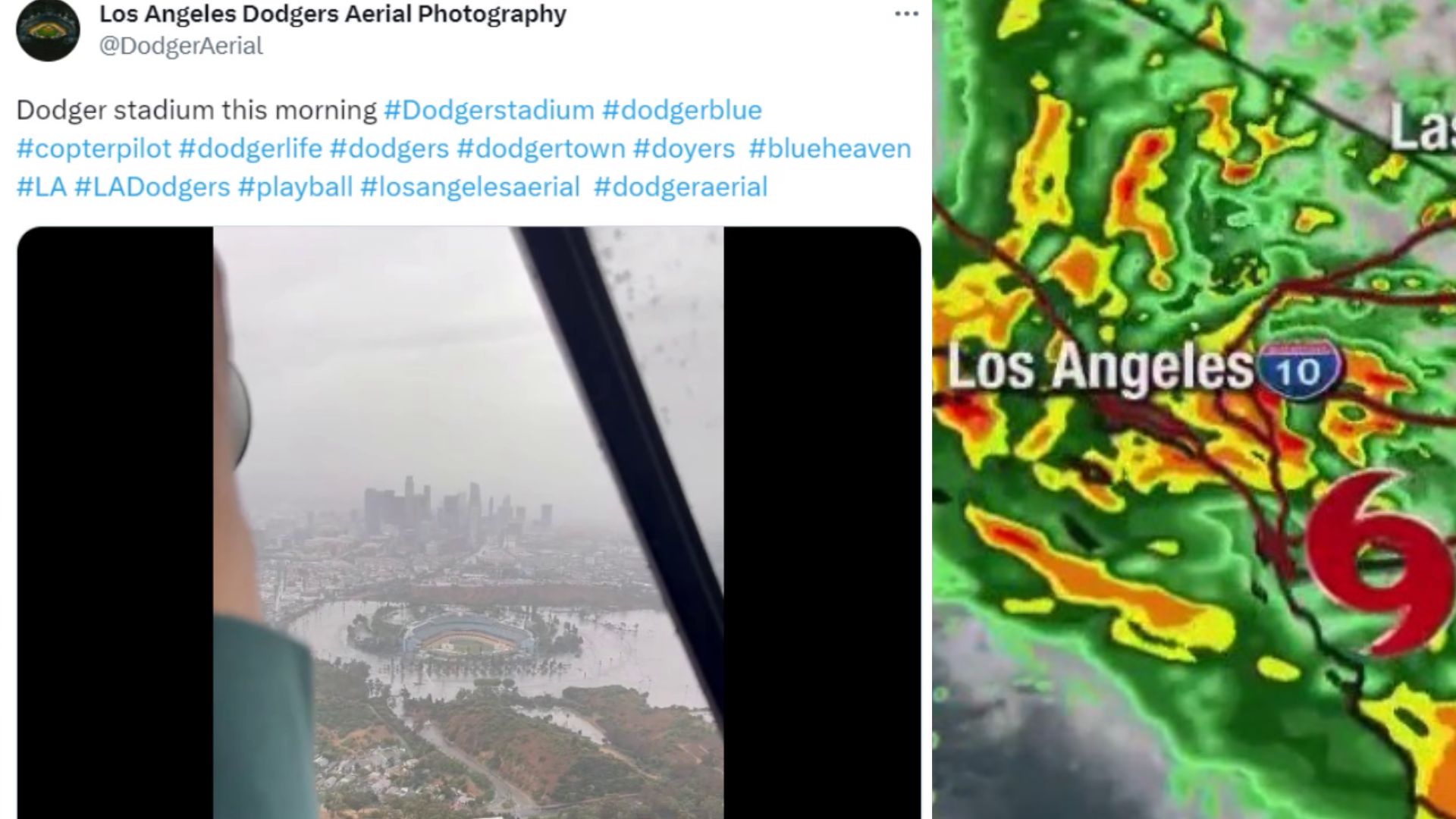 Dodger Stadium completely flooded by Tropical Storm Hilary